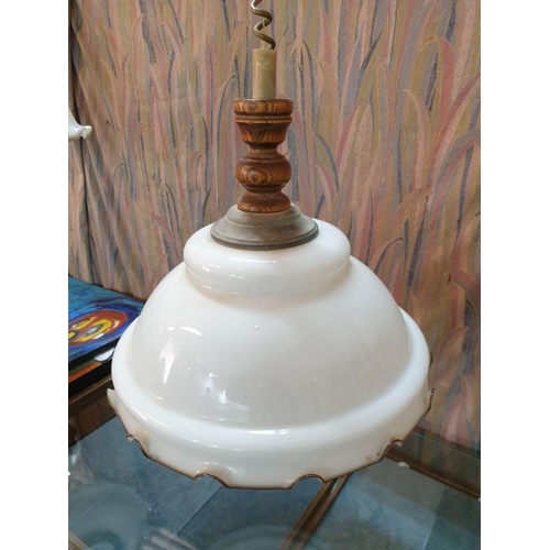 136 - Vintage Milk Glass Lamp Shape with Turned Wood Pull  Down Handle