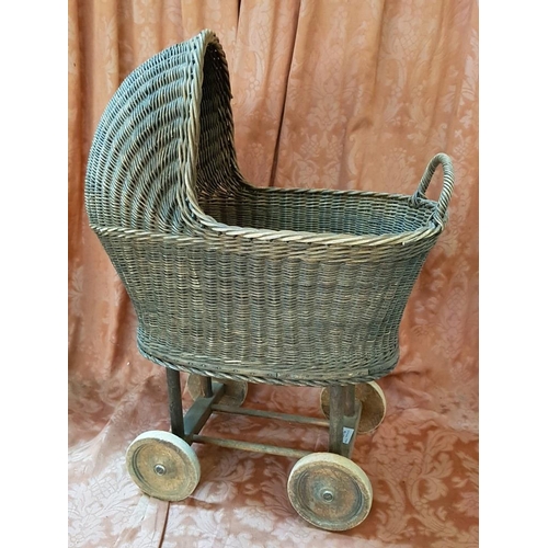 139 - Vintage Wicker Dolls Pushchair, Stamp ADA on Base