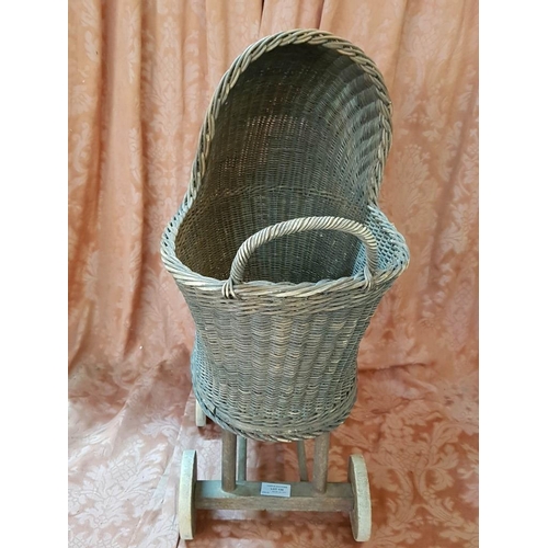 139 - Vintage Wicker Dolls Pushchair, Stamp ADA on Base