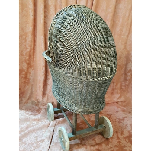 139 - Vintage Wicker Dolls Pushchair, Stamp ADA on Base