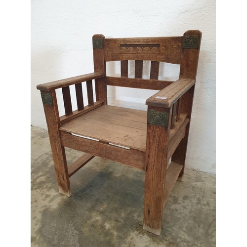 144 - Provost's Chair, Art Nouveau, Circa Early 20th Century Oak with Metal Decoration