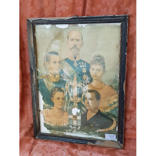 145 - Framed Antique Poster of Greek Royal inc George I (1863 - 1913), Konstantine I, Price George, Alexan... 