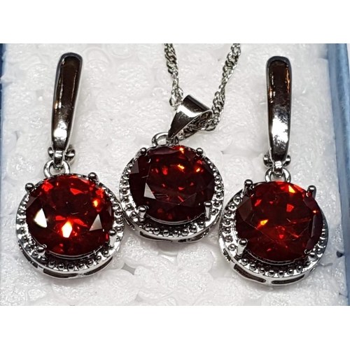 195 - Gift Set inc; Silver Colour Jewellery with Large Round Red Colour Crystal Ring, Size 9 with Matching... 