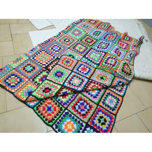 203 - Colorfully Crotchet Blanket, 3 x Bed Covers, 4 x Bath Matts