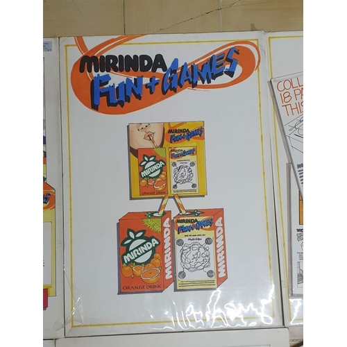 212 - Collection of 9 x Vintage Mirinda Drink Advertising Posters, Mostly Fun & Games (Aprox 59cm x 42cm e... 