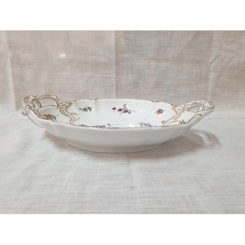 283 - Royal Nymphenberg (Bavaria) Oval Porcelain Dish, Decored with Hand Painted Flowers and Gilding [CONS... 