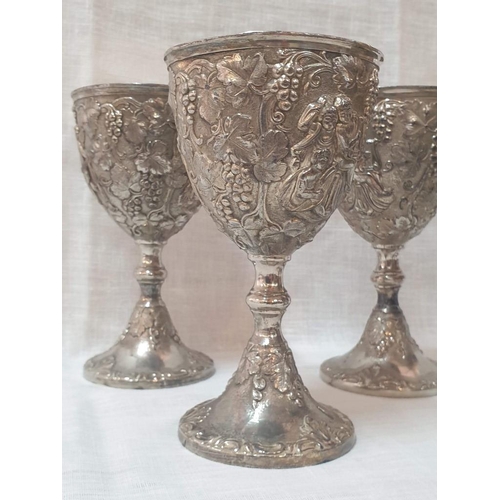 284 - Set of 6 x 19th Century French Silver Plated Goblets Embossed with Cherubs & Vines (6) [SV 1241]