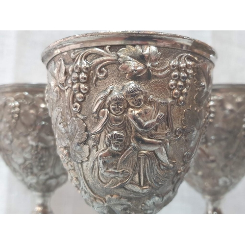 284 - Set of 6 x 19th Century French Silver Plated Goblets Embossed with Cherubs & Vines (6) [SV 1241]