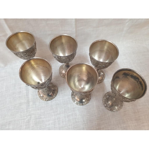 284 - Set of 6 x 19th Century French Silver Plated Goblets Embossed with Cherubs & Vines (6) [SV 1241]