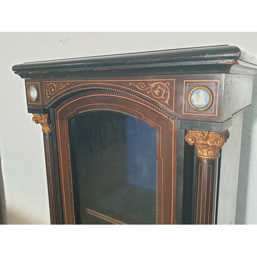 289 - Late Victorian Ebonised Pier Cabinet Inlaid with Satin Wood, Applied Wedgwood Jasperware Plaques, Br... 