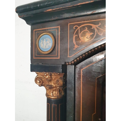 289 - Late Victorian Ebonised Pier Cabinet Inlaid with Satin Wood, Applied Wedgwood Jasperware Plaques, Br... 