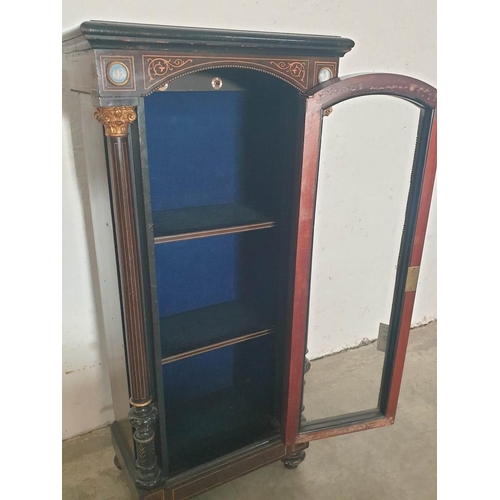 289 - Late Victorian Ebonised Pier Cabinet Inlaid with Satin Wood, Applied Wedgwood Jasperware Plaques, Br... 