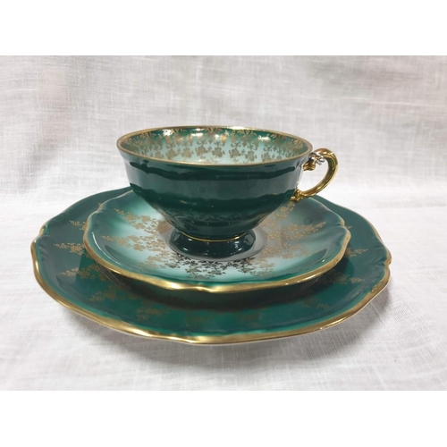 290 - Bavarian Cup, Saucer and Side Plate, Circa 1900, Victorian Couple with Green Border and Gold Trim (3... 