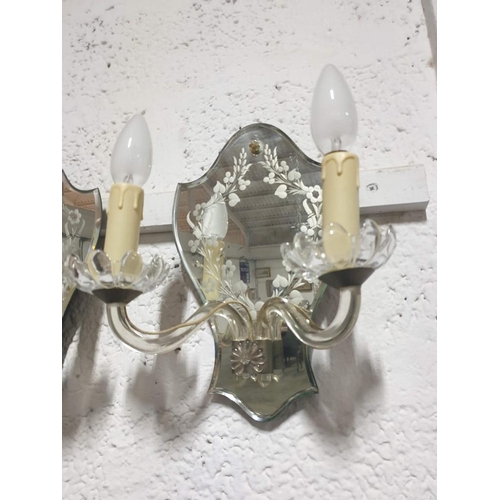 292 - Set of 4 x Baccarat Wall Lights (2 x Single Arm and 2 x Double Arm) with Shaped Mirror Wall Plate