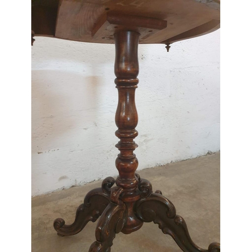 293 - Victorian Mahogany Seprentine Top Side Table with Drawer on Pedestal leg, Splayed with 4 x Cabriole ... 