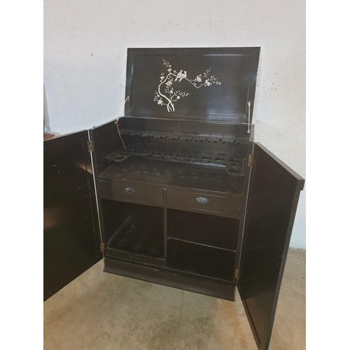 295 - Oriental Style Ebonized Chinoisene Cocktail Cabinet with Lift Up Top, Double doors and Fitted Interi... 