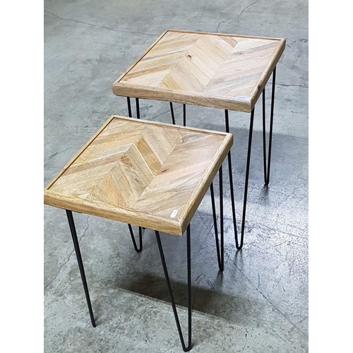 64 - Set of 2 x Wooden Industrial Side Tables (One; 40.5cm x 40.5cm x 58cm and Other 35.5cm x 35.5cm x 52... 