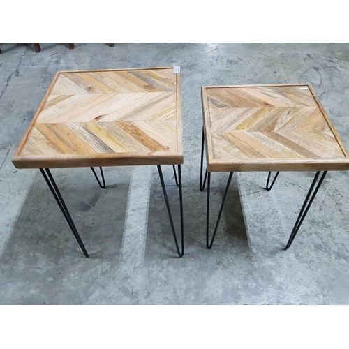 64 - Set of 2 x Wooden Industrial Side Tables (One; 40.5cm x 40.5cm x 58cm and Other 35.5cm x 35.5cm x 52... 