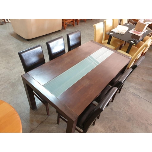 99 - Venge Colour Rectangular Dinning Table with Center Inset Glass (168cm x 92cm x 76cm) Together with 6... 