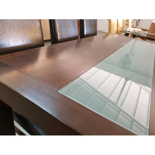 99 - Venge Colour Rectangular Dinning Table with Center Inset Glass (168cm x 92cm x 76cm) Together with 6... 