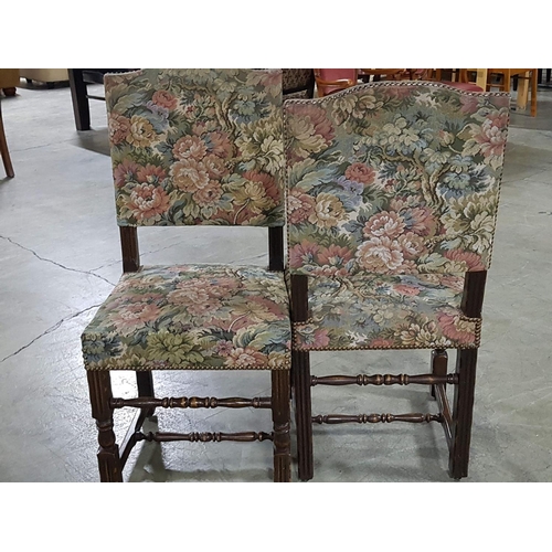 73 - Pair of Vintage Chairs with Floral Pattern Upholstery and Decorated with Metal Hobnails