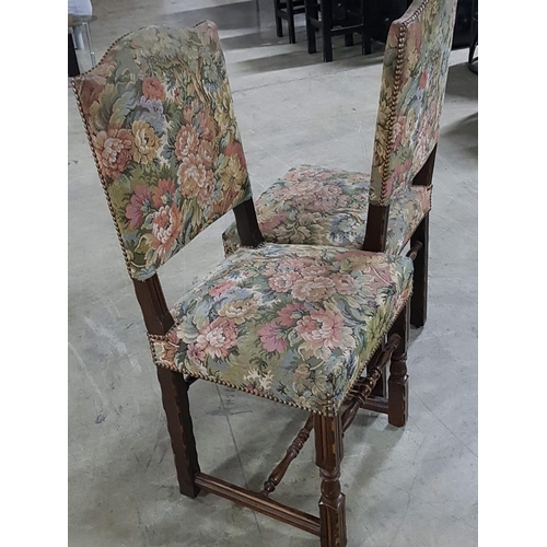 73 - Pair of Vintage Chairs with Floral Pattern Upholstery and Decorated with Metal Hobnails