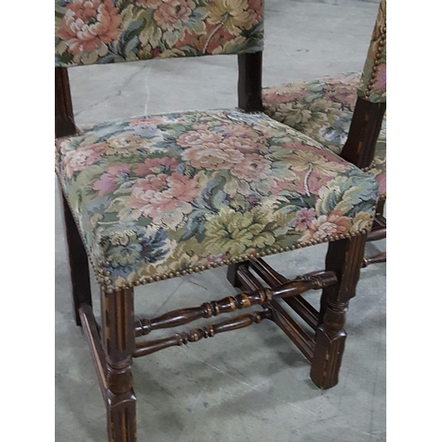 73 - Pair of Vintage Chairs with Floral Pattern Upholstery and Decorated with Metal Hobnails