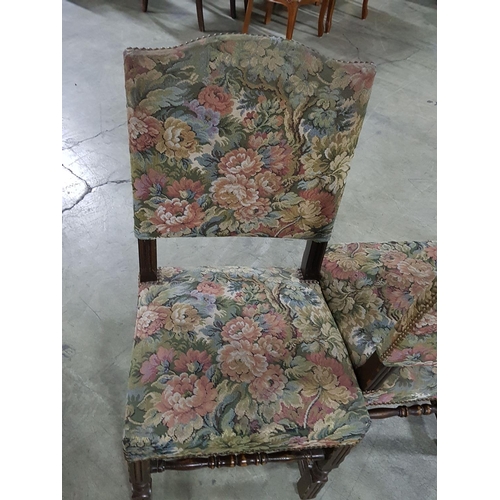 73 - Pair of Vintage Chairs with Floral Pattern Upholstery and Decorated with Metal Hobnails