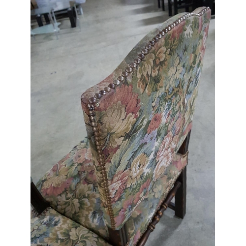 73 - Pair of Vintage Chairs with Floral Pattern Upholstery and Decorated with Metal Hobnails