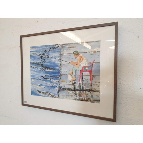 152 - Framed Original Watercolour Titled 'Solitary Fishing' by Martin Giesen (German, Born 1945), (Gallery... 