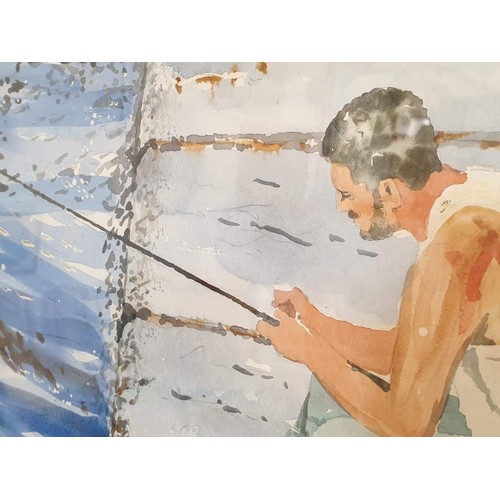 152 - Framed Original Watercolour Titled 'Solitary Fishing' by Martin Giesen (German, Born 1945), (Gallery... 