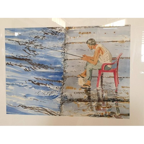 152 - Framed Original Watercolour Titled 'Solitary Fishing' by Martin Giesen (German, Born 1945), (Gallery... 