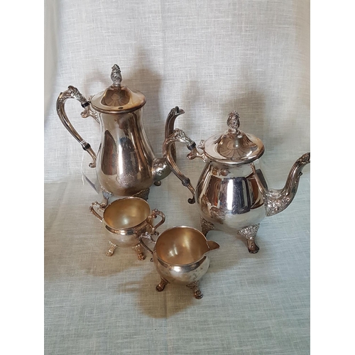 111 - Vintage Style Silver Plated Coffee / Tea Set; Coffee Pot, Tea Pot, Cream Jar and Sugar Bowl