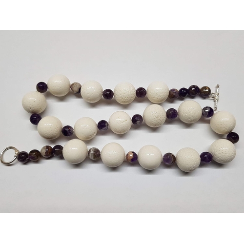 330 - White Stone and Amethyst Necklace with Silver Clasp (57cm)