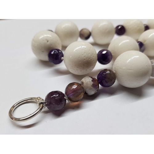 330 - White Stone and Amethyst Necklace with Silver Clasp (57cm)