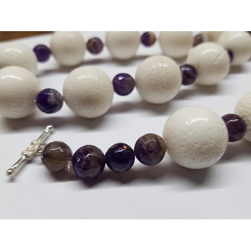 330 - White Stone and Amethyst Necklace with Silver Clasp (57cm)