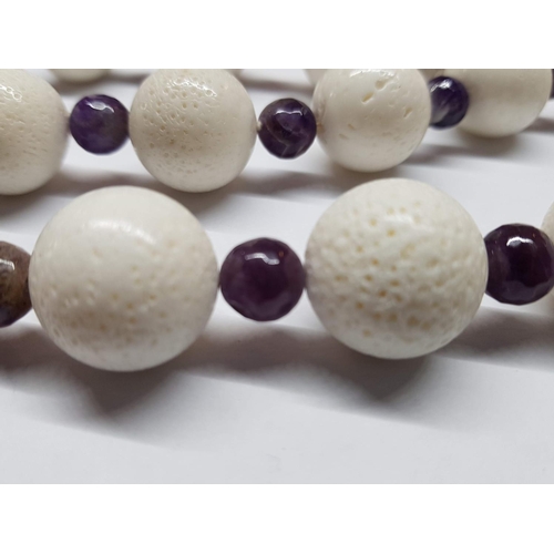 330 - White Stone and Amethyst Necklace with Silver Clasp (57cm)