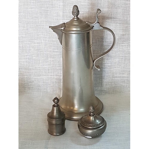 85 - Vintage Style Pewter Set; Olive Oil Jar and Mini Sugar and Salt Holders