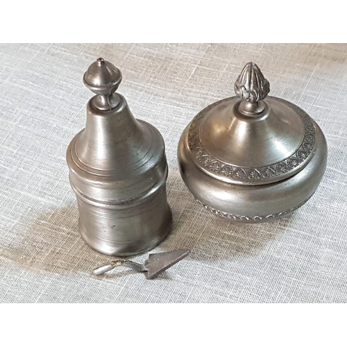 85 - Vintage Style Pewter Set; Olive Oil Jar and Mini Sugar and Salt Holders