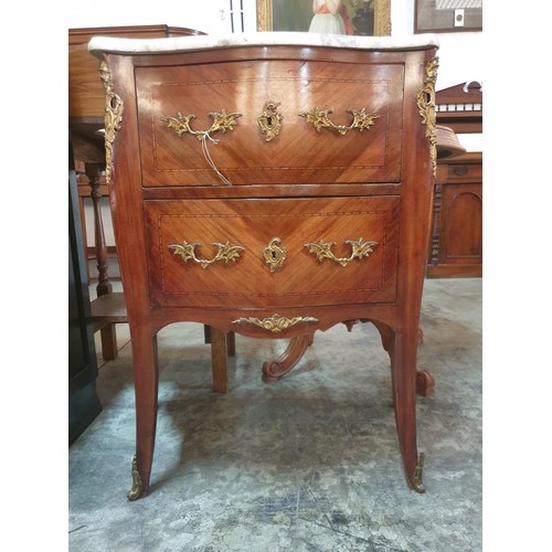 294 - Antique French Mahogany and Gilt Metal Bombe Commode, 2 - drawers, Marble Top (83cm x 74cm x 39cm [F... 