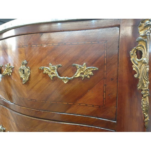 294 - Antique French Mahogany and Gilt Metal Bombe Commode, 2 - drawers, Marble Top (83cm x 74cm x 39cm [F... 