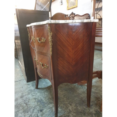 294 - Antique French Mahogany and Gilt Metal Bombe Commode, 2 - drawers, Marble Top (83cm x 74cm x 39cm [F... 