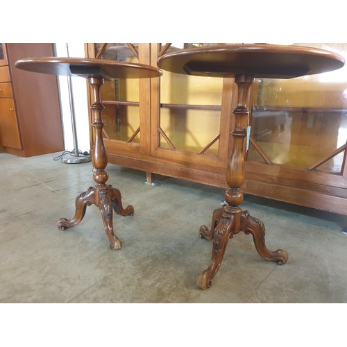 288A - A Fine Pair of Matching Early 20th C Mahogany Inlaid Round Side Tables with Turned Leg and Carved Tr... 