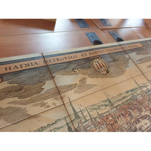 238 - Large Wall Hanging with 6 Ceramic Tiles Making Picture Map of Hafnia Metropolis Et Portus Celeberrim... 