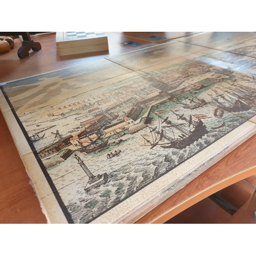 238 - Large Wall Hanging with 6 Ceramic Tiles Making Picture Map of Hafnia Metropolis Et Portus Celeberrim... 