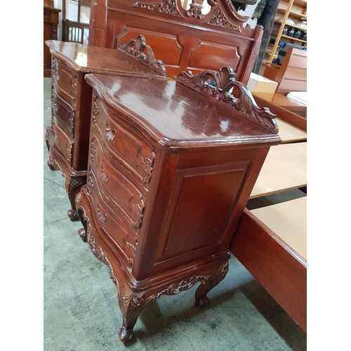 63 - Large Bed with Carved Chunky Dark Wood Surround, Together with Matching Pair of Wooden 3-Drawer Beds... 