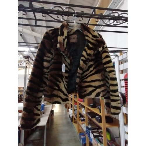 71 - Fur Effect Short Jacket with Tiger Pattern and Big Button (Size 38)