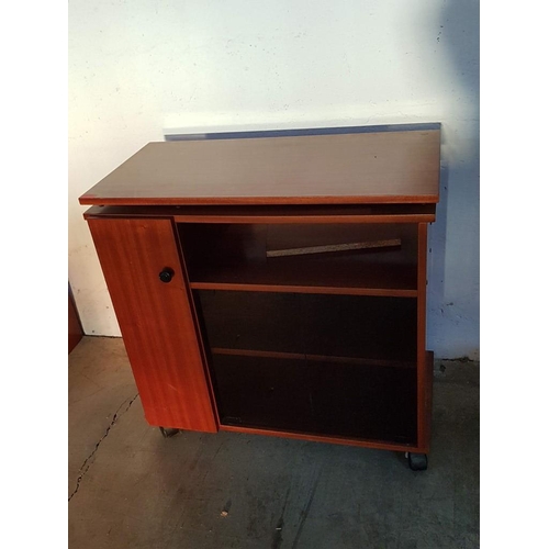 715 - 1980's TV Unit with Rotary Shelf on Wheels  (80cm x 40cm x 77.5cm)