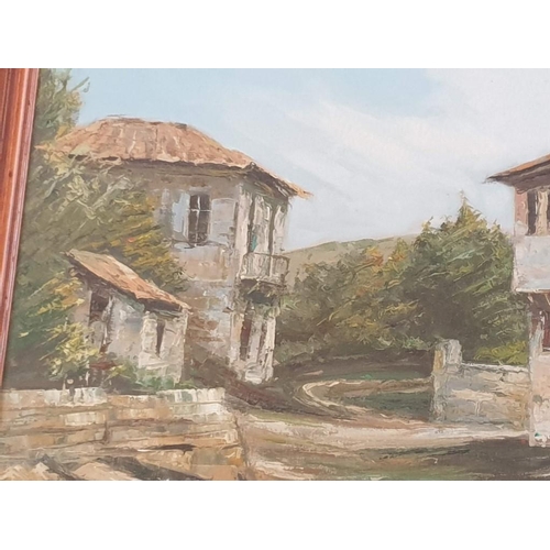 100B - Framed Oil on Canvas of Cypriot Village Scene, Signed Lower Right (Approx. 80 x 60cm Overall)