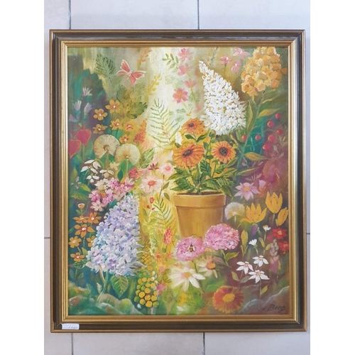 100C - Framed Oil on Board of Flowers, Signed 'V. Berg' (Approx. 69 x 58cm Overall)